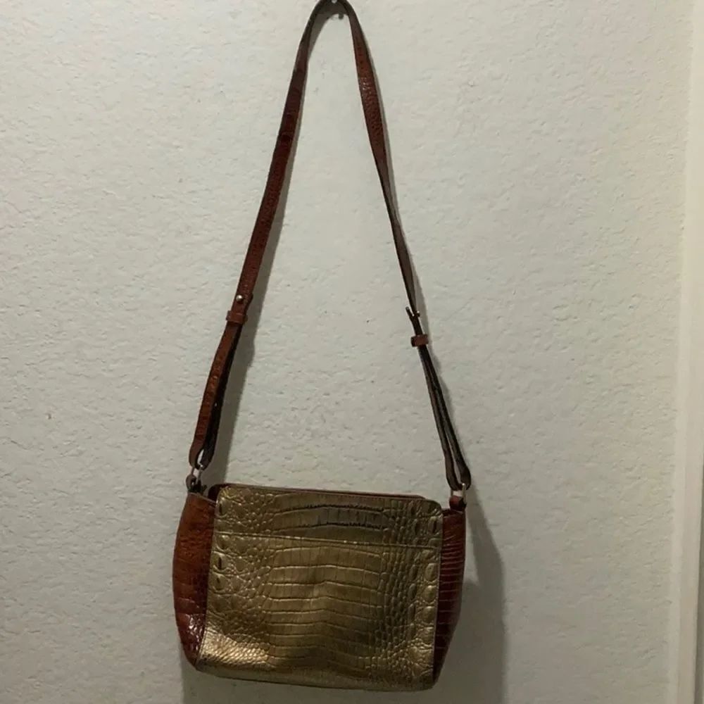 Brahmin Carrie Crossbody/Shoulder Bag in brown gold metallic Croc Leather